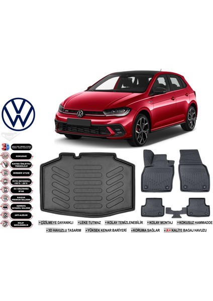 Volkswagen Polo Impression 2023 Model Bagaj Havuzu Araca Özel Siyah Kokusuz Havuzlu Paspas Takımı