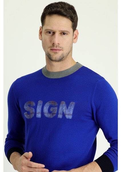 Bisiklet Yaka Slim Fit Dar Kesim Desenli Pamuklu Triko Kazak