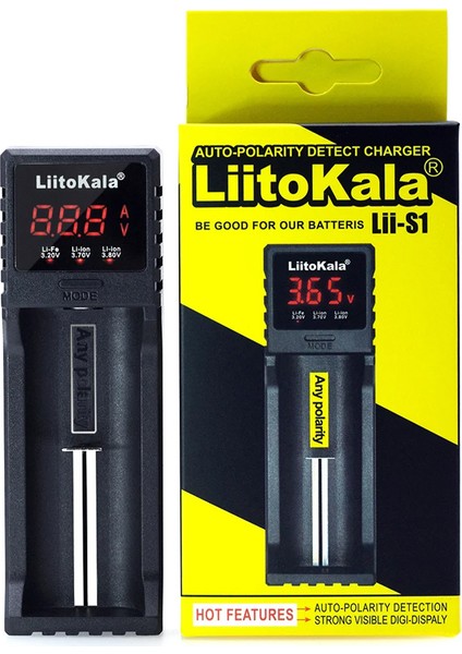 Lııtokala Lıı-S1 Universal AA/AAA/18650/14500/123A Akıllı Tekli Pil Şarj Cihazı Aleti
