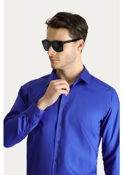 Uzun Kol Slim Fit Dar Kesim Non Iron Saten Pamuklu Gömlek