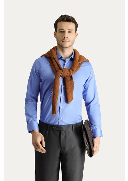 Uzun Kol Slim Fit Dar Kesim Non Iron Saten Pamuklu Gömlek