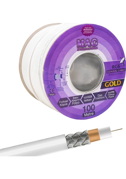 Rg6/u4 Gold Bakır 64 Tel Anten Kablosu (100 Metre)