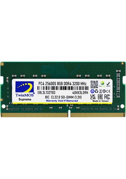 Twinmos 8 GB Ddr4 3200MHZ CL22 1.2V Sodımm (MDD48GB3200N) Notebook Ram