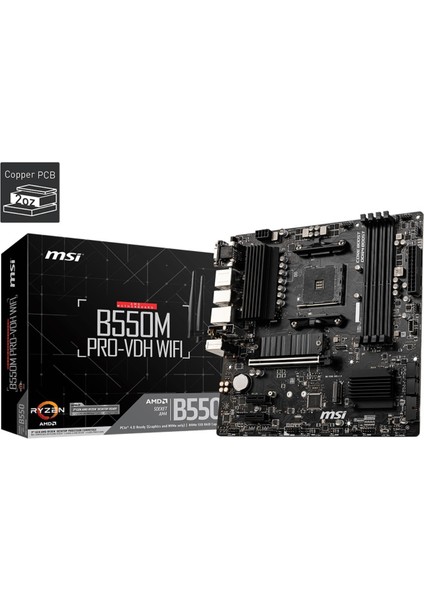 Msı B550M Pro-Vdh Wıfı Am4 Vga+Ses+Glan Ddr4 HDMI Dp M2 USB 3.2 Matx(Blk)