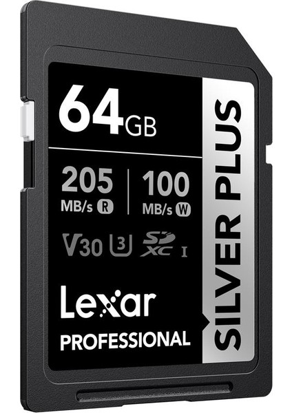 64GB Lexar LSDSIPL064G-BNNNG Professıonal Sılver Plus Sdxc Uhs-I Cards Up To 205MB/S Read 100MB/S Wr