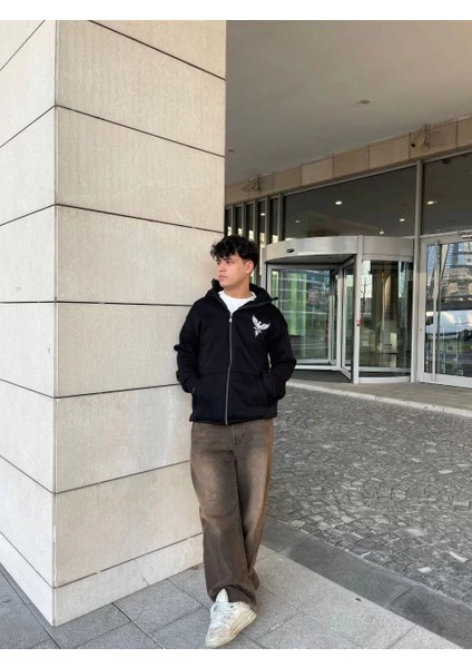 Samuray Kapşonlu Zıp Fermuarlı Kapşonlu Sweatshirt - Siyah modelleri