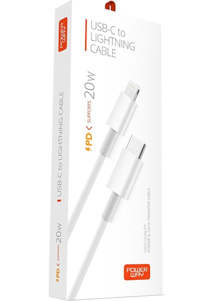 Powerway 20W PD20 Type C To Lightning Şarj ve Data Kablosu 1 Metre