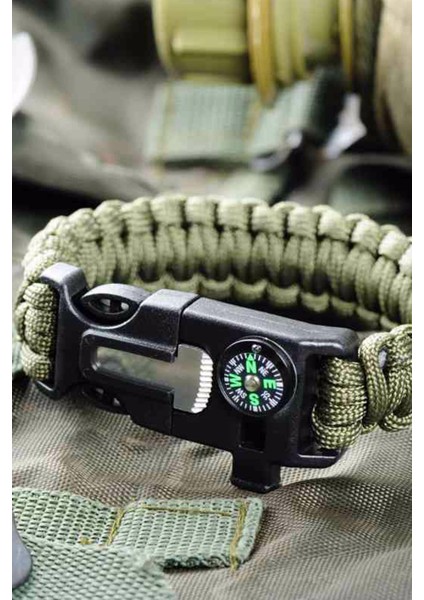 Survıval Pusulalı Hayatta Kalma Bilekliği Kamp Bileklik Düdük Çok Amaçlı Outdoor Aksesuar Kit