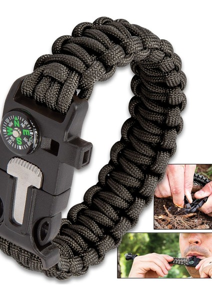 Survıval Pusulalı Hayatta Kalma Bilekliği Kamp Bileklik Düdük Çok Amaçlı Outdoor Aksesuar Kit