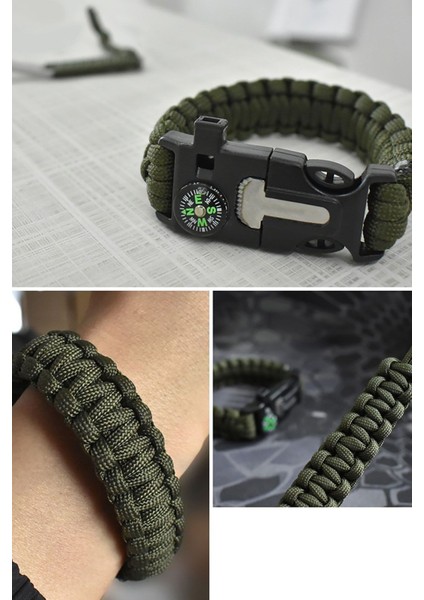 Survıval Pusulalı Hayatta Kalma Bilekliği Kamp Bileklik Düdük Çok Amaçlı Outdoor Aksesuar Kit