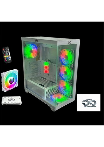 AZT201 W 5 x Rgb Fan Uzakdan Kumanda Beyaz Akvaryum Gamin Kasa Temper Cam , Rgb Switch