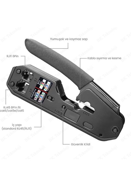 Çok Fonksiyonlu Konnektör Pensesi RJ45 Cat6 CAT5E Cat5 RJ11 RJ12