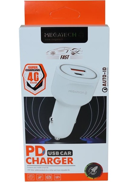 T05-M40 Beyaz 40W Pd-Usb Araç Çakmaklık Şarj Başlığı Hızlı Şarj