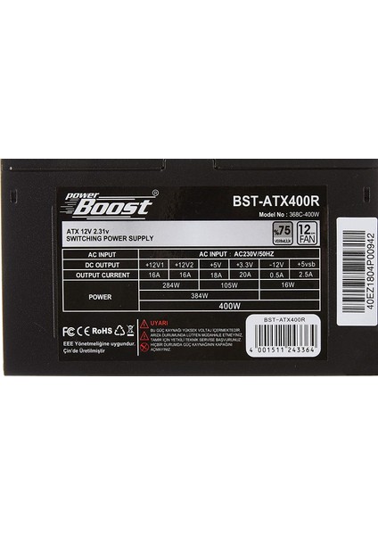 Power Boost BST-ATX400R 400W 12CM Fanlı Power Supply Kutulu