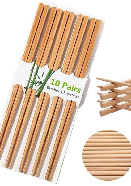 10 Çift Yıkanabilir Organik Ahşap Bambu Yemek Çubuğu, Sushi Noodle Japon Çin Yemek Çubuğu