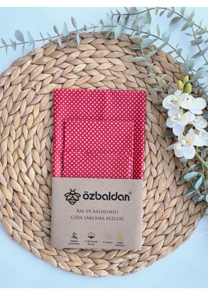 ÖZBALDAN Balmumu Tekrar Kullanılabilen Gıda Saklama Bezi 3'lü Kırmızı Set Balmumlu Kumaş ( 20X20/30X30/40X40 cm )