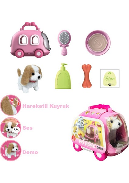 Taşıma Araba Çantalı Hareketli, Aksesuarlı Pilli Köpek Set