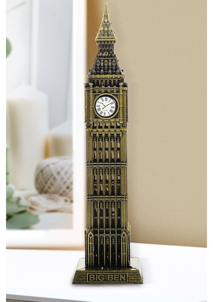 Retro London Big Ben Saat Kulesi Yapı Modeli Dekoratif Biblo Antik Bronz Obje