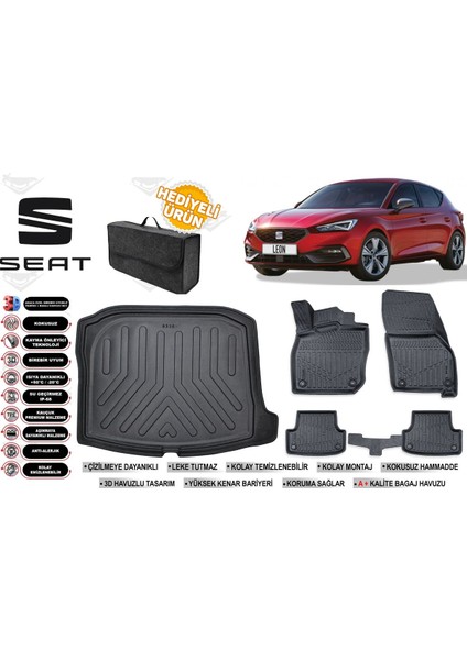 Seat Leon 2022 Model Bagaj Havuzu+Paspas Seti Profesyonel Serisi Hediyeli