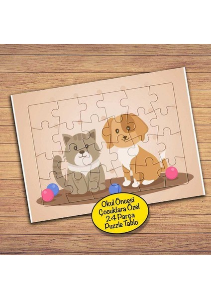 Kedi Köpek Dostluğu Çocuklara Özel Puzzle Yapboz TABLO-312PZ