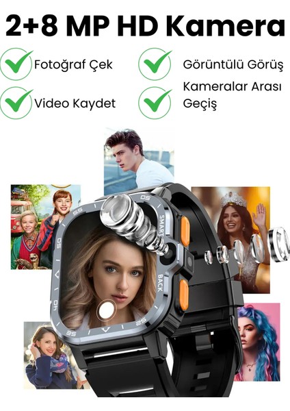 Watch PG Ultra Siyah 4G LTE 16GB Sim Kartlı Kameralı Akıllı Saat Wi-Fi Çocuk Huawei İphone Uyumlu 8-9-10