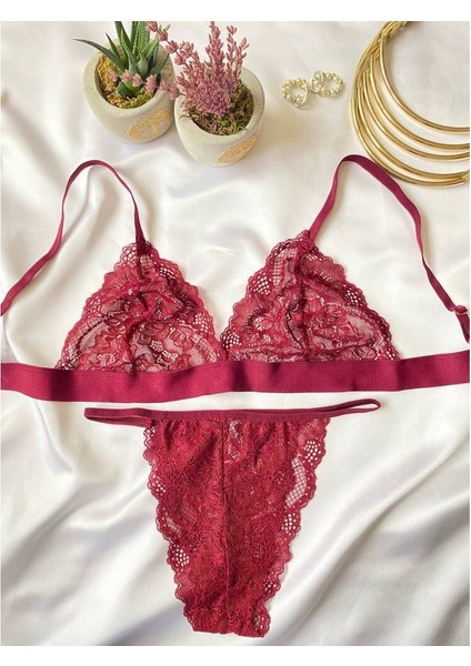 Bordo Lastikli Dantel İç Çamaşırı Takımı modelleri
