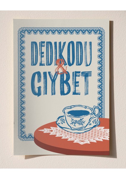 Dedikodu & Gıybet - Türk Kahvesi Temalı Nostaljik Çerçeveli-Çerçevesiz Poster