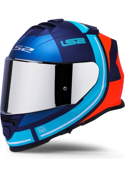 Storm 2 Slant Mat Mavi Turuncu Kapalı Motosiklet Kaskı Gri Camlı