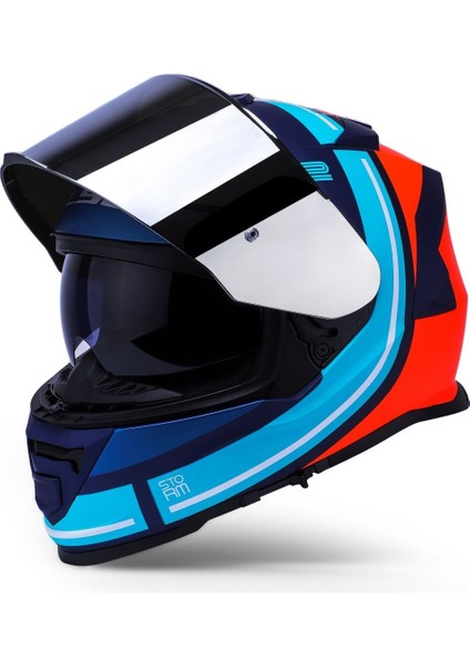 Storm 2 Slant Mat Mavi Turuncu Kapalı Motosiklet Kaskı Gri Camlı modelleri