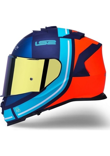 Storm 2 Slant Mat Mavi Turuncu Kapalı Motosiklet Kaskı Gold Camlı fiyatları
