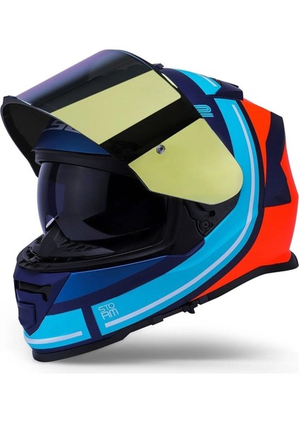 Storm 2 Slant Mat Mavi Turuncu Kapalı Motosiklet Kaskı Gold Camlı modelleri