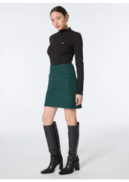 Normal Bel Koyu Yeşil Kadın Diz Üstü Etek Rıshıma