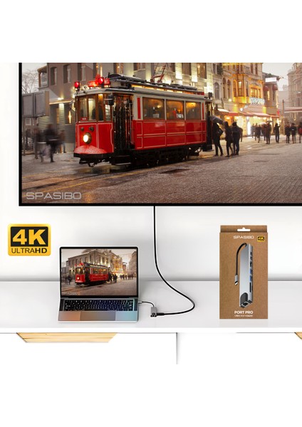 Port Pro Usb-C Hub 8 In 1 Adaptör | 4K UHD Hdmı, Hızlı Veri Transferi ve Çoklu Bağlantı Deneyimi!