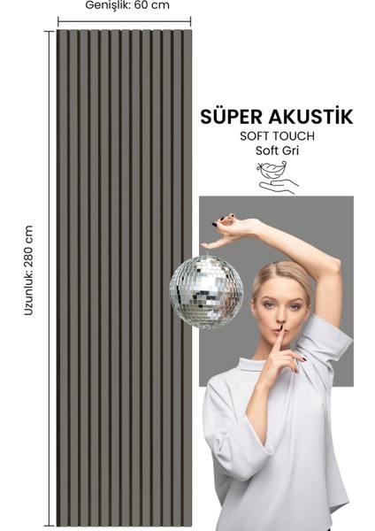 Süper Akustik Ahşap Duvar Paneli Soft Gri 60X280 cm - 1.sınıf Mdf & Keçe | Ses ve Isı Yalıtımı