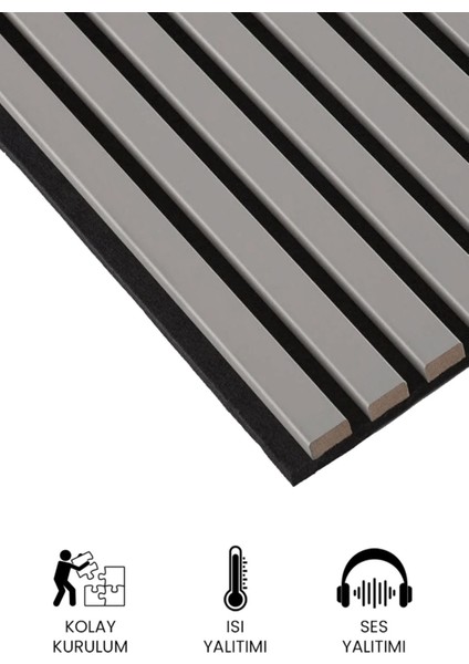 Süper Akustik Ahşap Duvar Paneli Soft Gri 60X280 cm - 1.sınıf Mdf & Keçe | Ses ve Isı Yalıtımı
