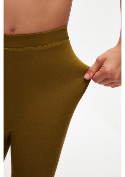 Zeytin Yeşili Basic Kız Çocuk Yazlık Tayt modelleri