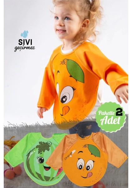 Meyve Desenli 2'li Kollu Mama ve Aktivite Önlüğü