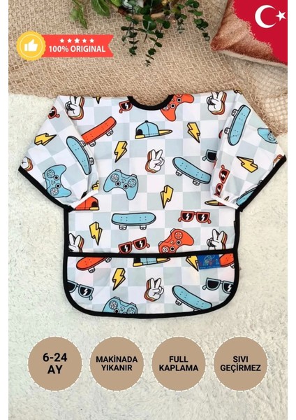 Play Desenli Sıvı Geçirmez Unisex Aktivite ve Mama Önlüğü 6-24 Ay