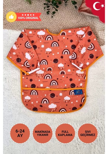 Rainbow Desenli Sıvı Geçirmez Unisex Aktivite ve Mama Önlüğü 6-24 Ay