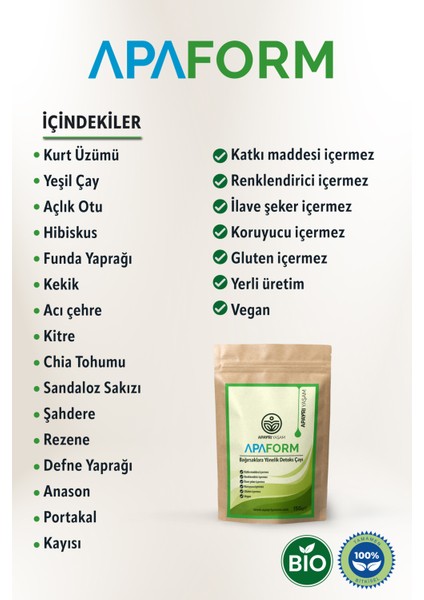 Vücut Temizliğine Yardımcı ve Doğal Bitkilerle Zenginleştirilmiş Detoks Çayı - Iç Organları Destekleyen ve Dengeleyici Formül Apaform