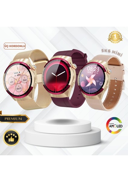 Sk6 Mini 3 Kordonlu 41 mm Watch 9 Mini Süper Amoled Akıllı Saat Hediye Paketi