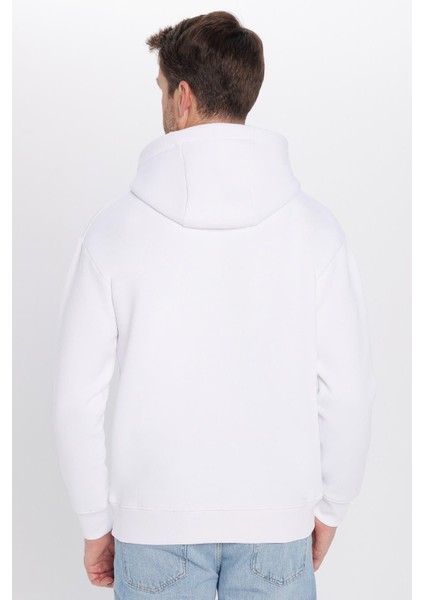 Unisex Oversize Geniş Kesim Pamuklu Yumuşak Dokulu İçi Polarlı Baskılı Beyaz Kapüşonlu Sweatshirt indirimleri