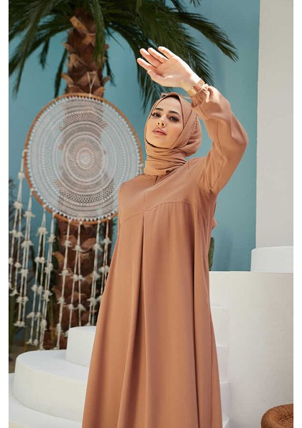 6482-ÖN Tek Pileli Krep Elbise Büsküvit fiyatları