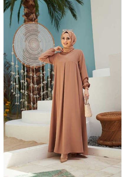 6482-ÖN Tek Pileli Krep Elbise Büsküvit fırsatları