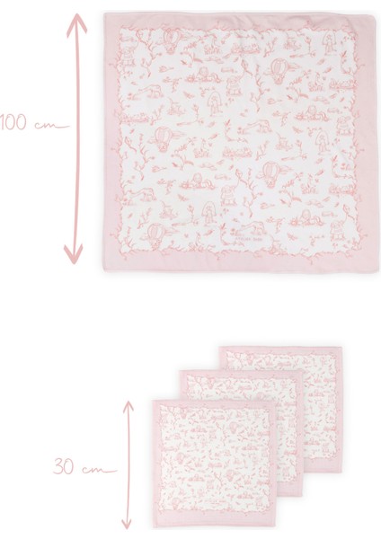Müslin Bebek Örtüsü ve 3’lü Ağız Bezi Seti - Toile De Jouy / Pembe