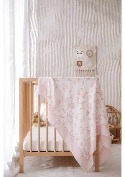 Müslin Bebek Örtüsü ve 3’lü Ağız Bezi Seti - Toile De Jouy / Pembe