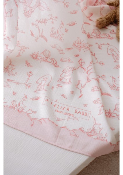 Müslin Bebek Örtüsü ve 3’lü Ağız Bezi Seti - Toile De Jouy / Pembe