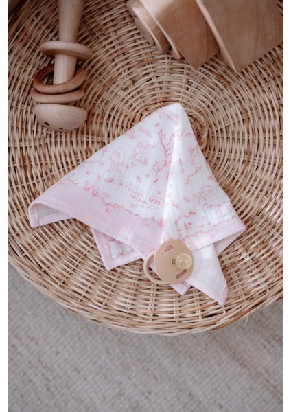 Müslin Bebek Örtüsü ve 3’lü Ağız Bezi Seti - Toile De Jouy / Pembe
