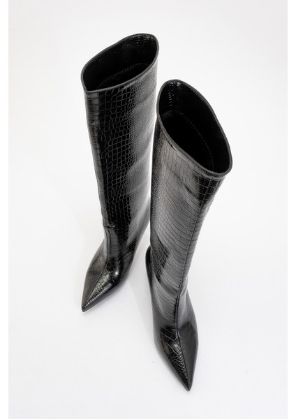 Camila Siyah Baskı Kadın Topuklu Çizme fiyatları