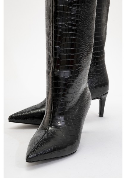 Camila Siyah Baskı Kadın Topuklu Çizme modelleri